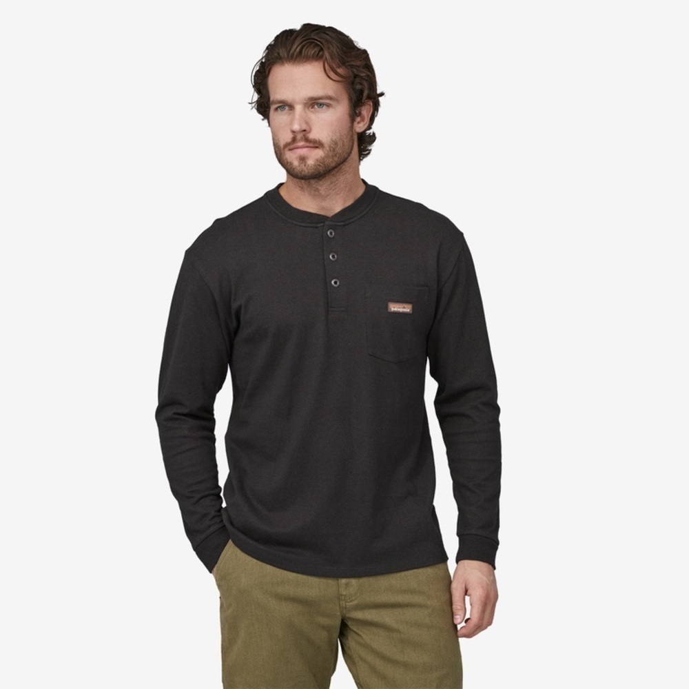 PATAGONIA Men’s Long-Sleeved Work Henley Pocket Tee in Black size XXL